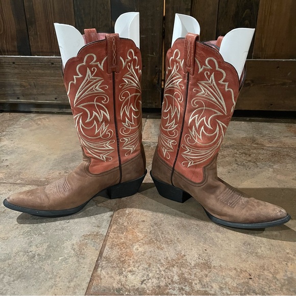 Ariat Women’s 9.5B Brown Rose Coral Leather Pointed Toe Pull On Cowgirl Boots - Picture 6 of 15